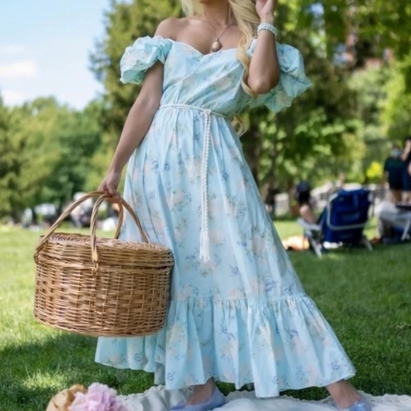 LOVESHACKFANCY X Target Estelle Blue Floral Puff Sleeve Romantic Dress 14 NWOT - Picture 3 of 16